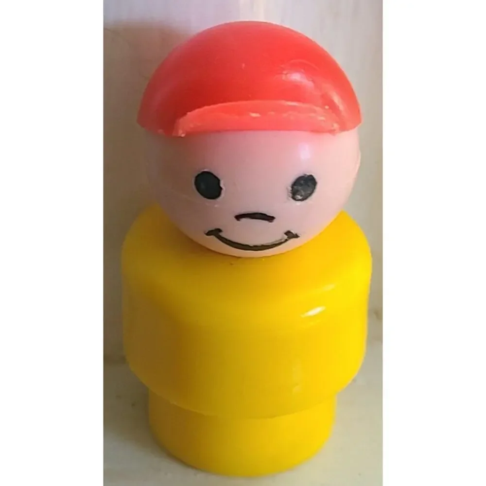Vintage Fisher Price Toy Little People Boy Baseball Hat Red Yellow 80's